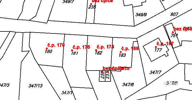 Maršov 174, Krupka na parcele st. 182 v KÚ Maršov u Krupky, Katastrální mapa