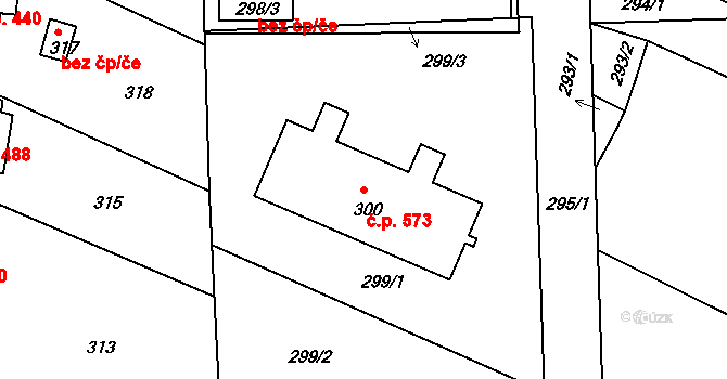 Batelov 573 na parcele st. 300 v KÚ Batelov, Katastrální mapa