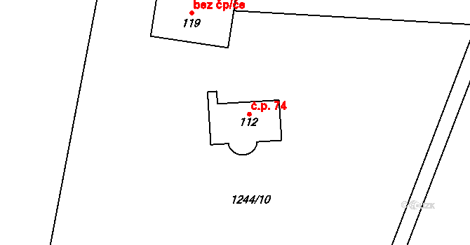 Ohrazenice 74, Jaroměřice nad Rokytnou na parcele st. 112 v KÚ Ohrazenice na Moravě, Katastrální mapa