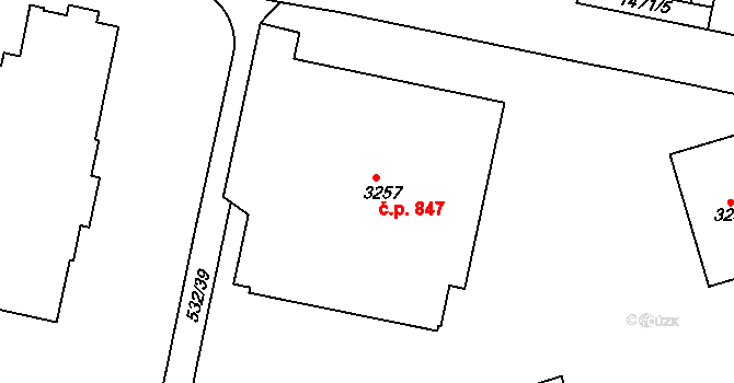 Borovina 847, Třebíč na parcele st. 3257 v KÚ Třebíč, Katastrální mapa