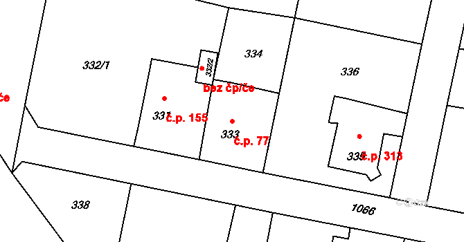 Starý Bohumín 77, Bohumín na parcele st. 333 v KÚ Starý Bohumín, Katastrální mapa