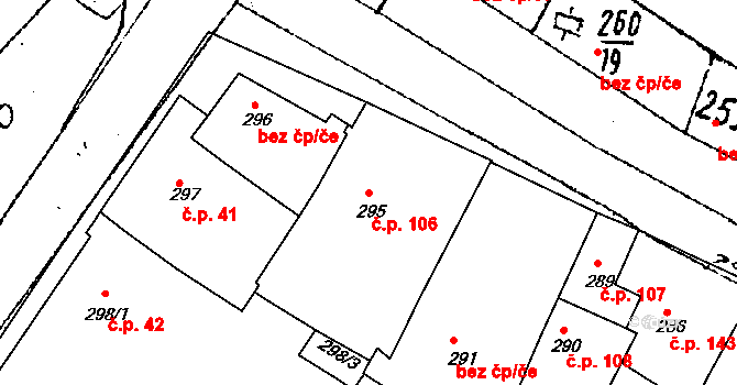 Chvalovice 106 na parcele st. 295 v KÚ Chvalovice, Katastrální mapa