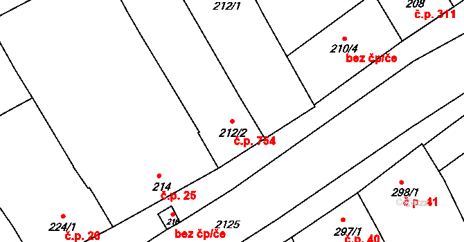 Chrlice 754, Brno na parcele st. 212/2 v KÚ Chrlice, Katastrální mapa