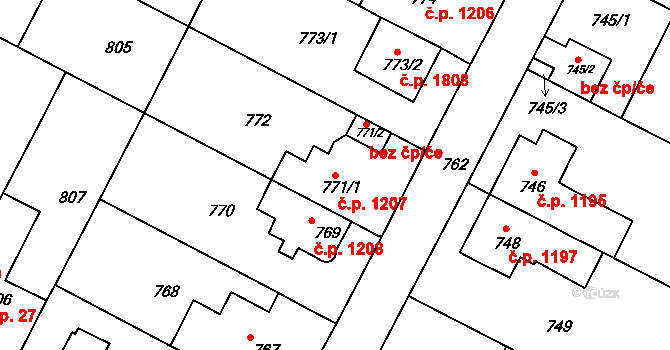 Černá Pole 1207, Brno na parcele st. 771/1 v KÚ Černá Pole, Katastrální mapa
