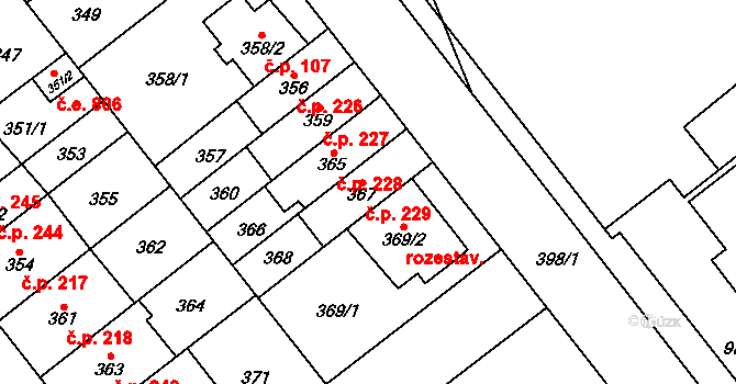 Medlánky 229, Brno na parcele st. 367 v KÚ Medlánky, Katastrální mapa