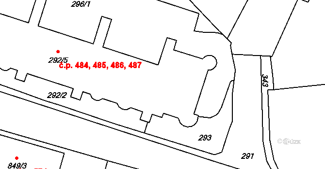 Měšice 484,485,486,487, Tábor na parcele st. 292/5 v KÚ Měšice u Tábora, Katastrální mapa