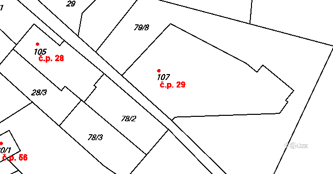 Chlístov 29, Železný Brod na parcele st. 107 v KÚ Chlístov u Železného Brodu, Katastrální mapa