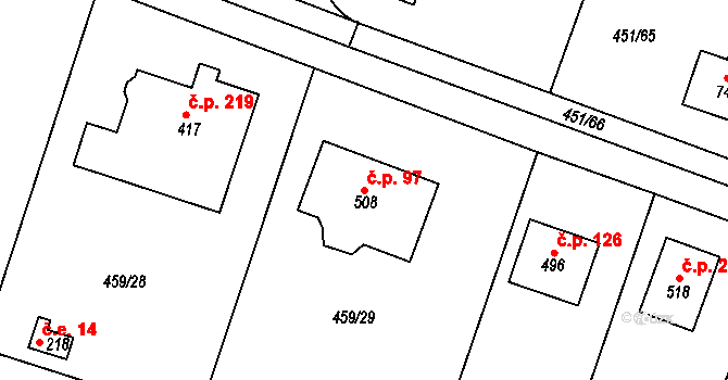 Horoušánky 97, Horoušany na parcele st. 508 v KÚ Horoušany, Katastrální mapa