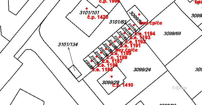 Pelhřimov 1187 na parcele st. 3101/87 v KÚ Pelhřimov, Katastrální mapa