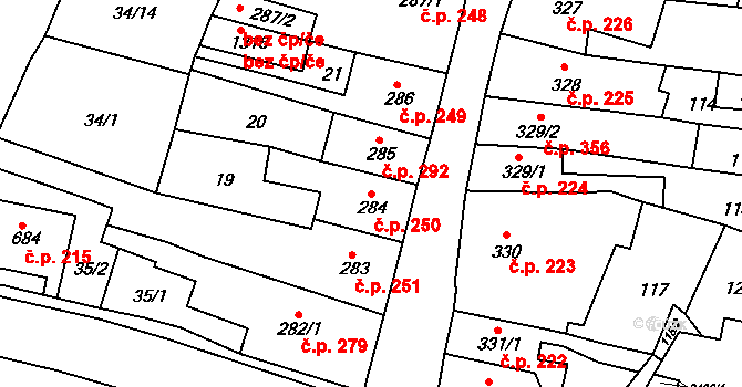 Česká Kamenice 250 na parcele st. 284 v KÚ Česká Kamenice, Katastrální mapa