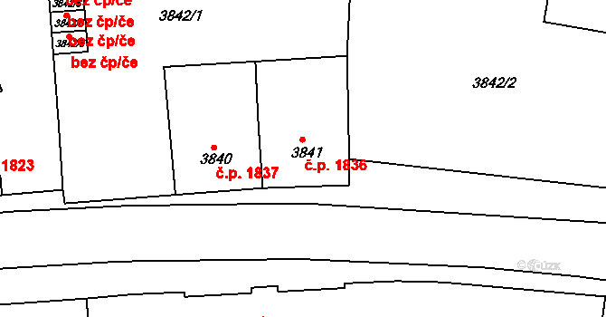 Teplice 1836 na parcele st. 3841 v KÚ Teplice, Katastrální mapa