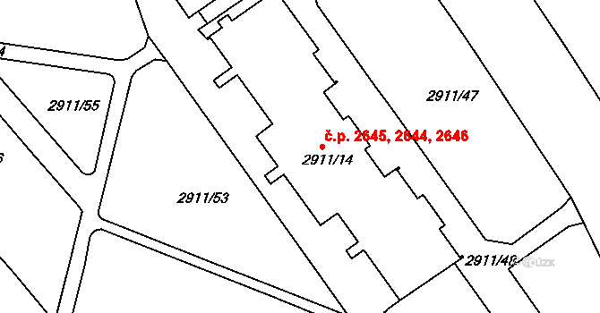 Teplice 2644,2645,2646 na parcele st. 2911/14 v KÚ Teplice, Katastrální mapa