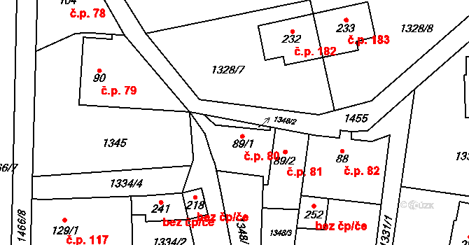 Varvažov 80, Telnice na parcele st. 89/1 v KÚ Varvažov u Telnice, Katastrální mapa