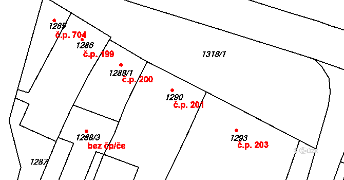 Letovice 201 na parcele st. 1290 v KÚ Letovice, Katastrální mapa