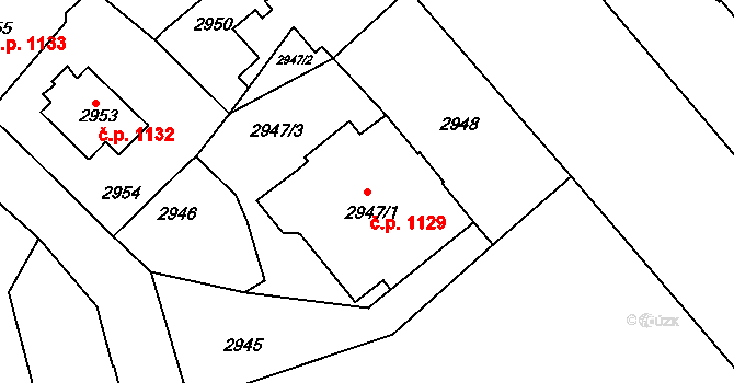 Frýdek 1129, Frýdek-Místek na parcele st. 2947/1 v KÚ Frýdek, Katastrální mapa