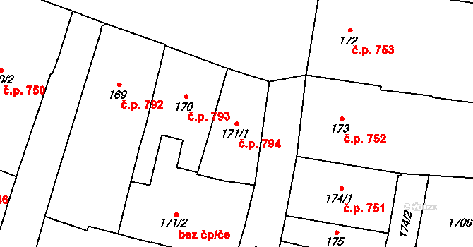 Litovel 794 na parcele st. 171/1 v KÚ Litovel, Katastrální mapa