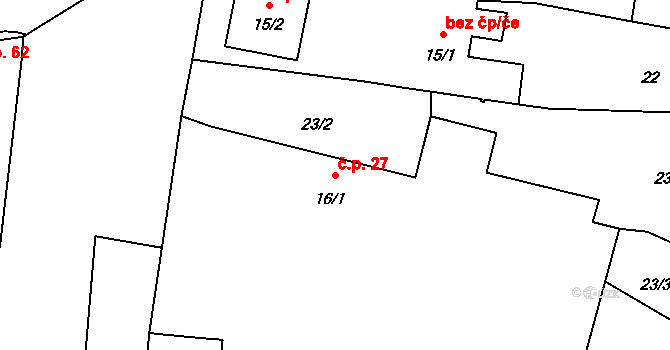 Bukovina 27, Černilov na parcele st. 16/1 v KÚ Bukovina u Hradce Králové, Katastrální mapa