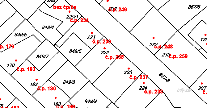Benátky nad Jizerou II 235, Benátky nad Jizerou na parcele st. 222 v KÚ Staré Benátky, Katastrální mapa