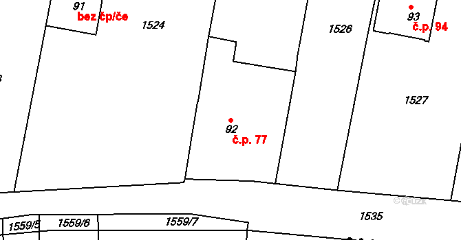 Lhovice 77, Švihov na parcele st. 92 v KÚ Lhovice, Katastrální mapa