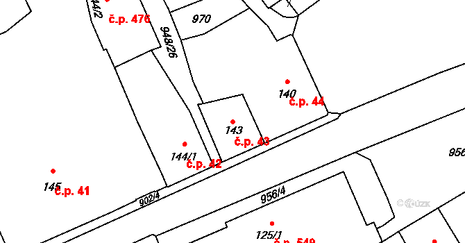 Borohrádek 43 na parcele st. 143 v KÚ Borohrádek, Katastrální mapa