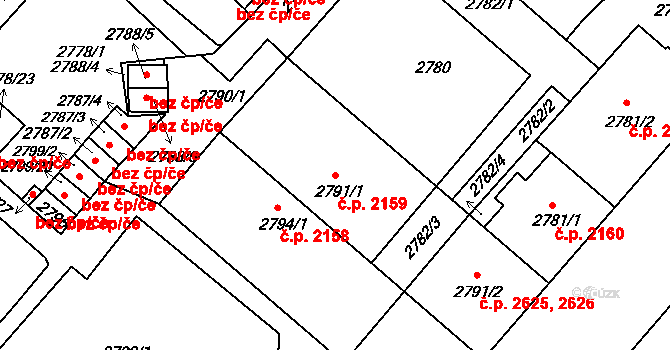Žižkov 2159, Praha na parcele st. 2791/1 v KÚ Žižkov, Katastrální mapa