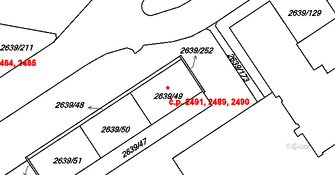 Žižkov 2489,2490,2491, Praha na parcele st. 2639/49 v KÚ Žižkov, Katastrální mapa