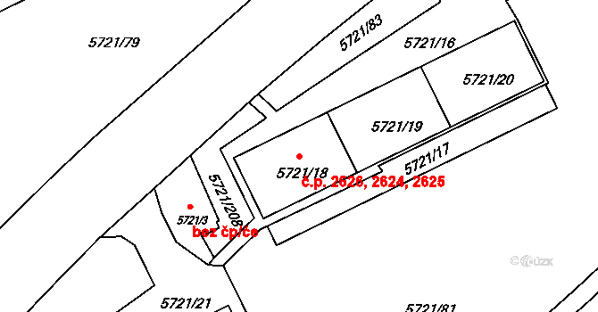 Záběhlice 2624,2625,2626, Praha na parcele st. 5721/18 v KÚ Záběhlice, Katastrální mapa