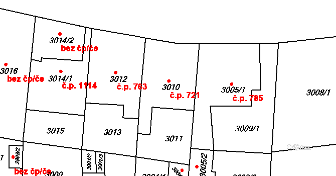 Modřany 721, Praha na parcele st. 3010/1 v KÚ Modřany, Katastrální mapa