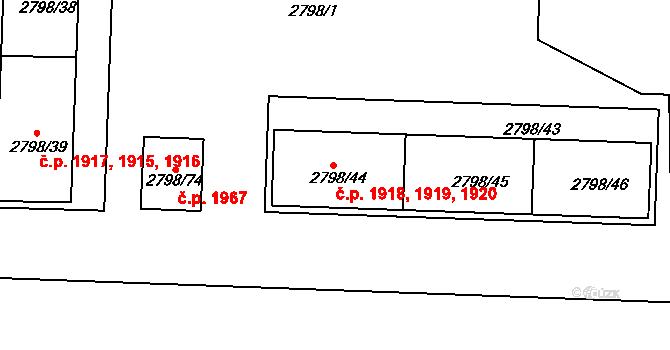 Strašnice 1918,1919,1920, Praha na parcele st. 2798/44 v KÚ Strašnice, Katastrální mapa