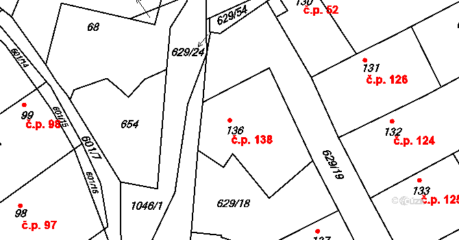 Kozárovice 138 na parcele st. 136 v KÚ Kozárovice, Katastrální mapa
