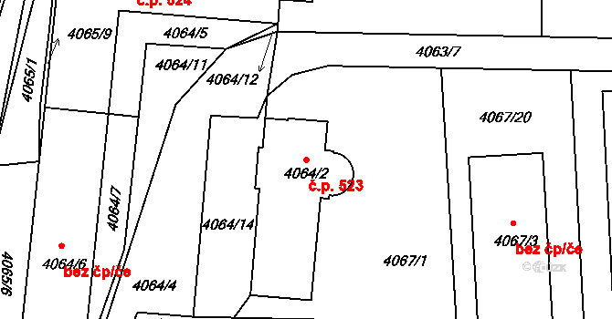 Příbram III 523, Příbram na parcele st. 4064/2 v KÚ Příbram, Katastrální mapa