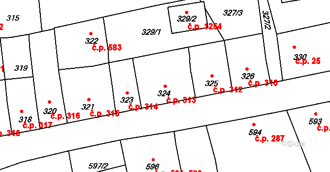 Sedlčany 313 na parcele st. 324 v KÚ Sedlčany, Katastrální mapa