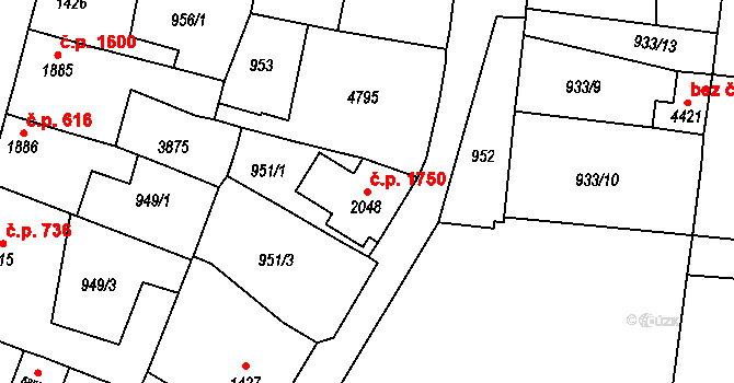 Dvůr Králové nad Labem 1750 na parcele st. 2048 v KÚ Dvůr Králové nad Labem, Katastrální mapa