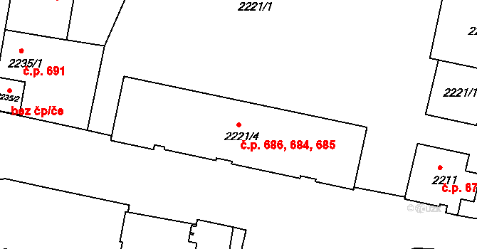 České Budějovice 3 684,685,686, České Budějovice na parcele st. 2221/4 v KÚ České Budějovice 3, Katastrální mapa