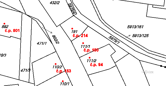 Sezimovo Ústí 180 na parcele st. 111/1 v KÚ Sezimovo Ústí, Katastrální mapa