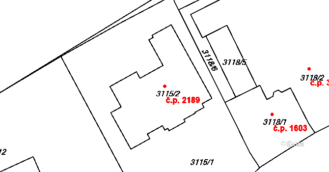 Česká Lípa 2189 na parcele st. 3115/2 v KÚ Česká Lípa, Katastrální mapa