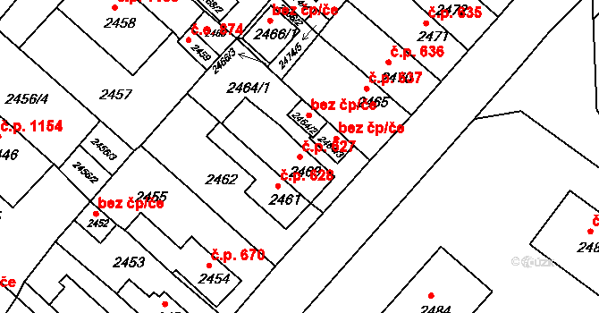 Jirkov 627 na parcele st. 2463 v KÚ Jirkov, Katastrální mapa