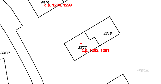 Jirkov 1291,1292 na parcele st. 3817 v KÚ Jirkov, Katastrální mapa