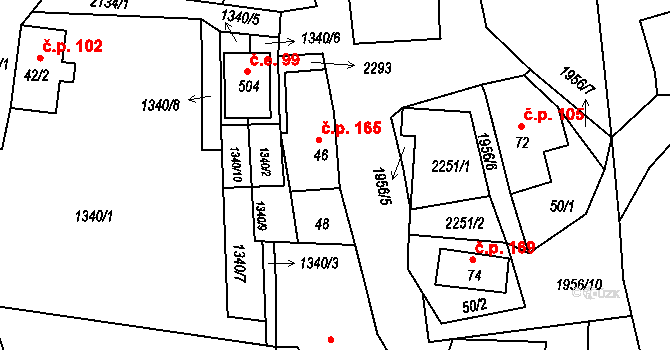 Rynoltice 165 na parcele st. 46 v KÚ Rynoltice, Katastrální mapa