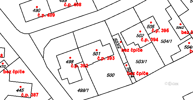 Zbýšov 393 na parcele st. 501 v KÚ Zbýšov u Oslavan, Katastrální mapa