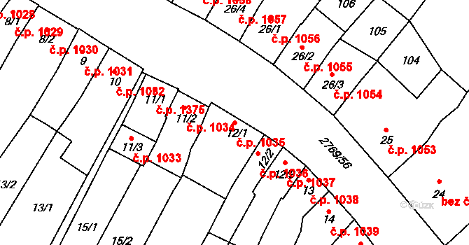 Ivančice 1035 na parcele st. 12/1 v KÚ Kounické Předměstí, Katastrální mapa