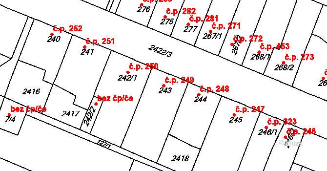 Rosice 249 na parcele st. 243 v KÚ Rosice u Brna, Katastrální mapa