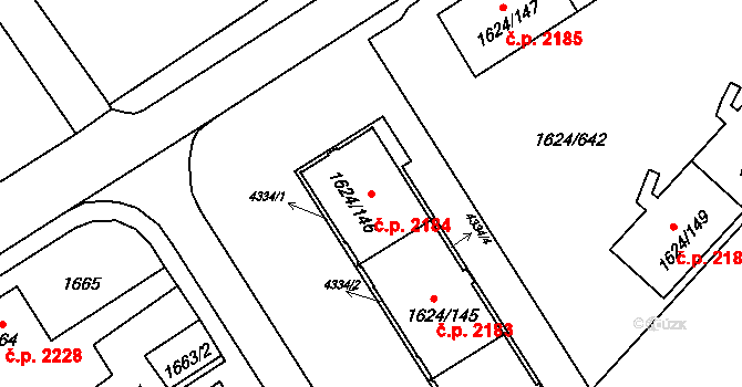 Mizerov 2184, Karviná na parcele st. 1624/146 v KÚ Karviná-město, Katastrální mapa