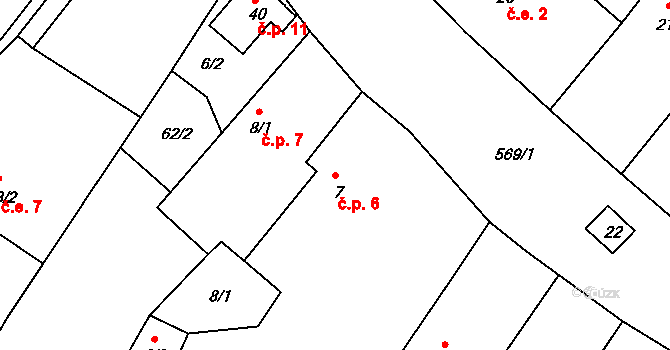 Ličenice 6, Úštěk na parcele st. 7 v KÚ Ličenice, Katastrální mapa