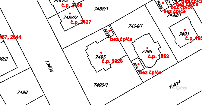 Jižní Předměstí 2028, Plzeň na parcele st. 7495 v KÚ Plzeň, Katastrální mapa