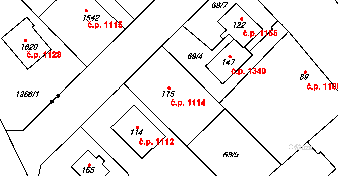 Litovel 1114 na parcele st. 115 v KÚ Chořelice, Katastrální mapa