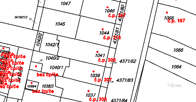 Veselí nad Lužnicí II 308, Veselí nad Lužnicí na parcele st. 1041 v KÚ Veselí nad Lužnicí, Katastrální mapa