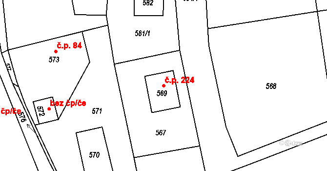 Loučky 224, Zátor na parcele st. 569 v KÚ Loučky u Zátoru, Katastrální mapa