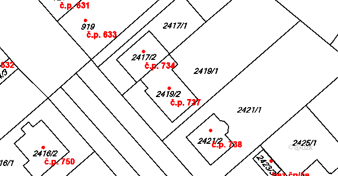 Moravský Písek 737 na parcele st. 2419/2 v KÚ Moravský Písek, Katastrální mapa