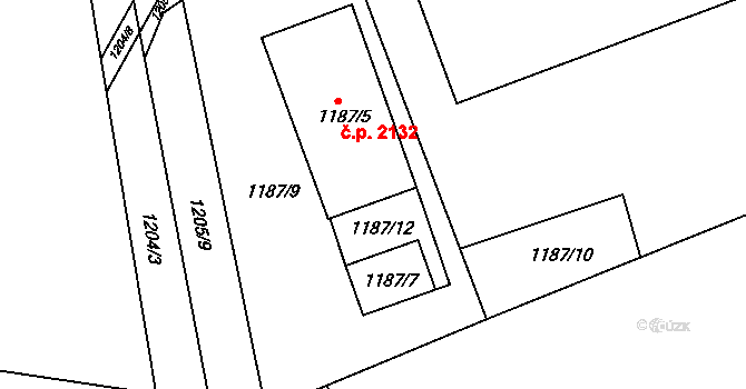 Sokolov 2132 na parcele st. 1187/5 v KÚ Sokolov, Katastrální mapa